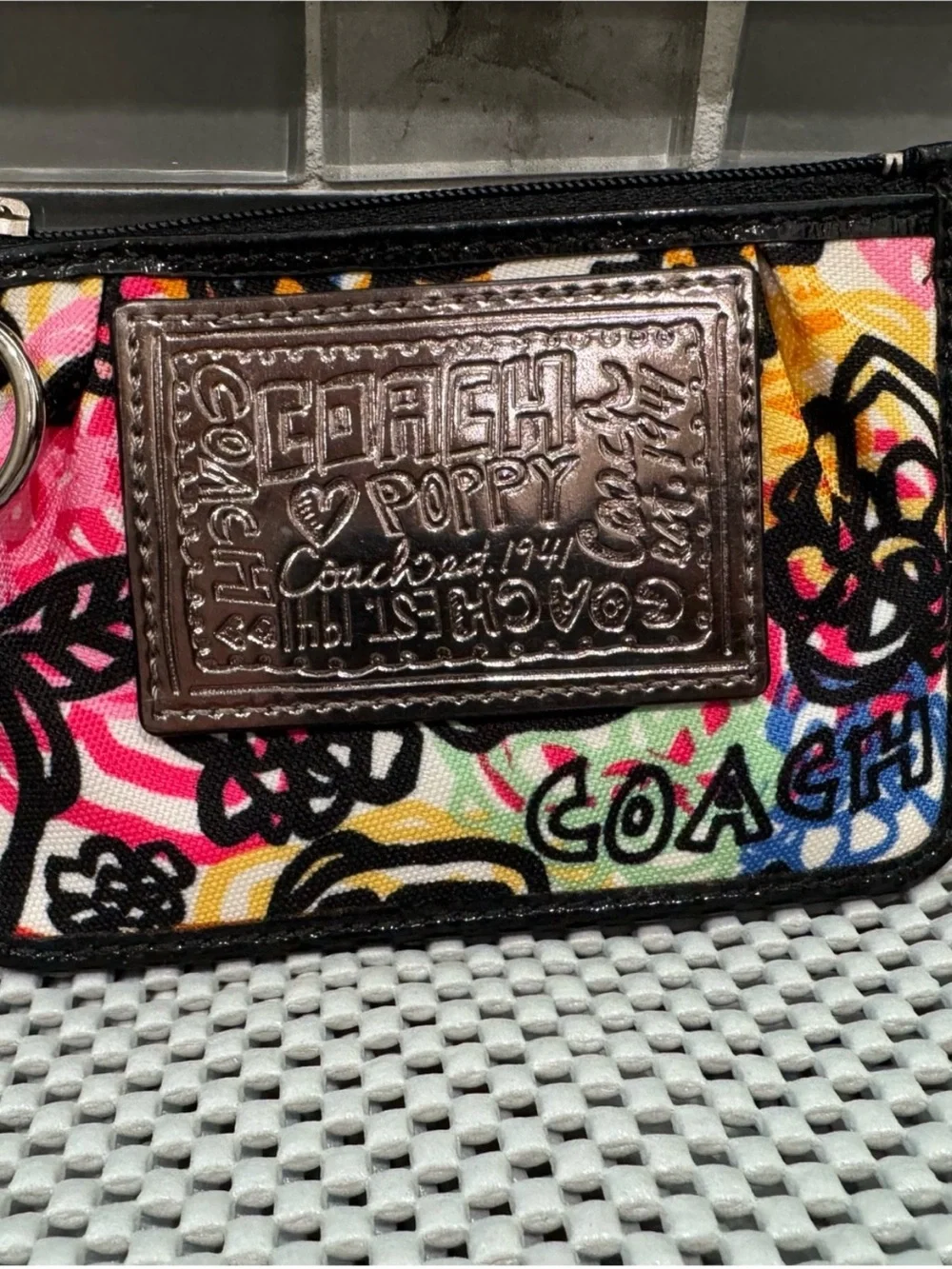 Coach Multicolor Floral Zip Card Case with key chain like new